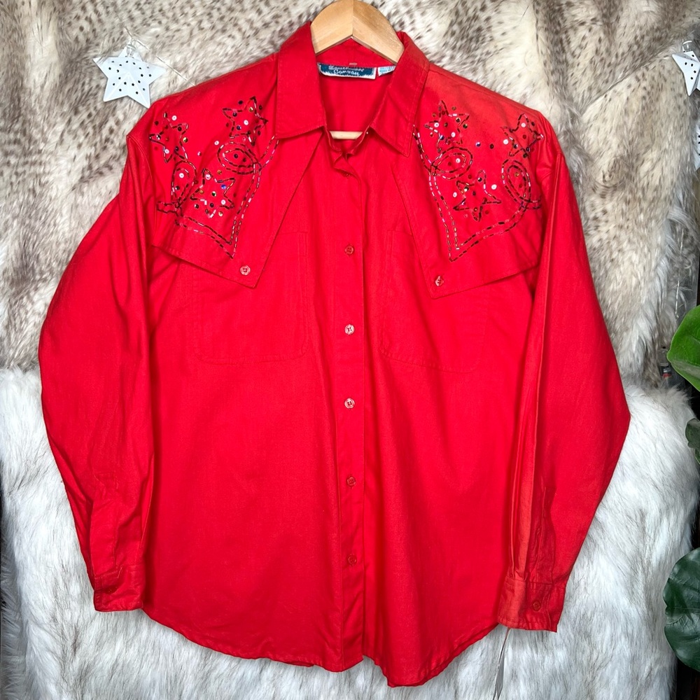 Vintage Southwest Canyon Beaded Western Button Down Shirt